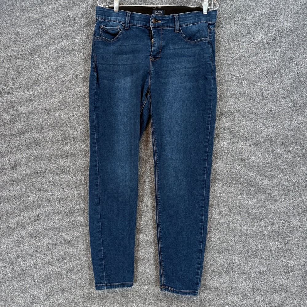Curve Appeal Jeans Womens 12 Dark Wash Elastic Waist Stretch Denim Straight Leg